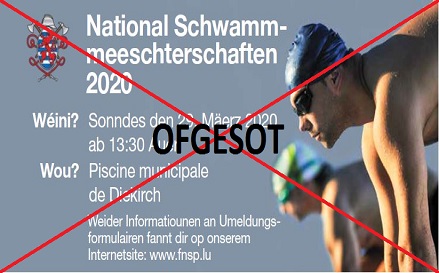 ABGESAGT!!! 35. Auflage der nationalen Schwimmmeisterschaften des Landesfeuerwehrverbands ABGESAGT!!! 35. Auflage der nationalen Schwimmmeisterschaften des Landesfeuerwehrverbands